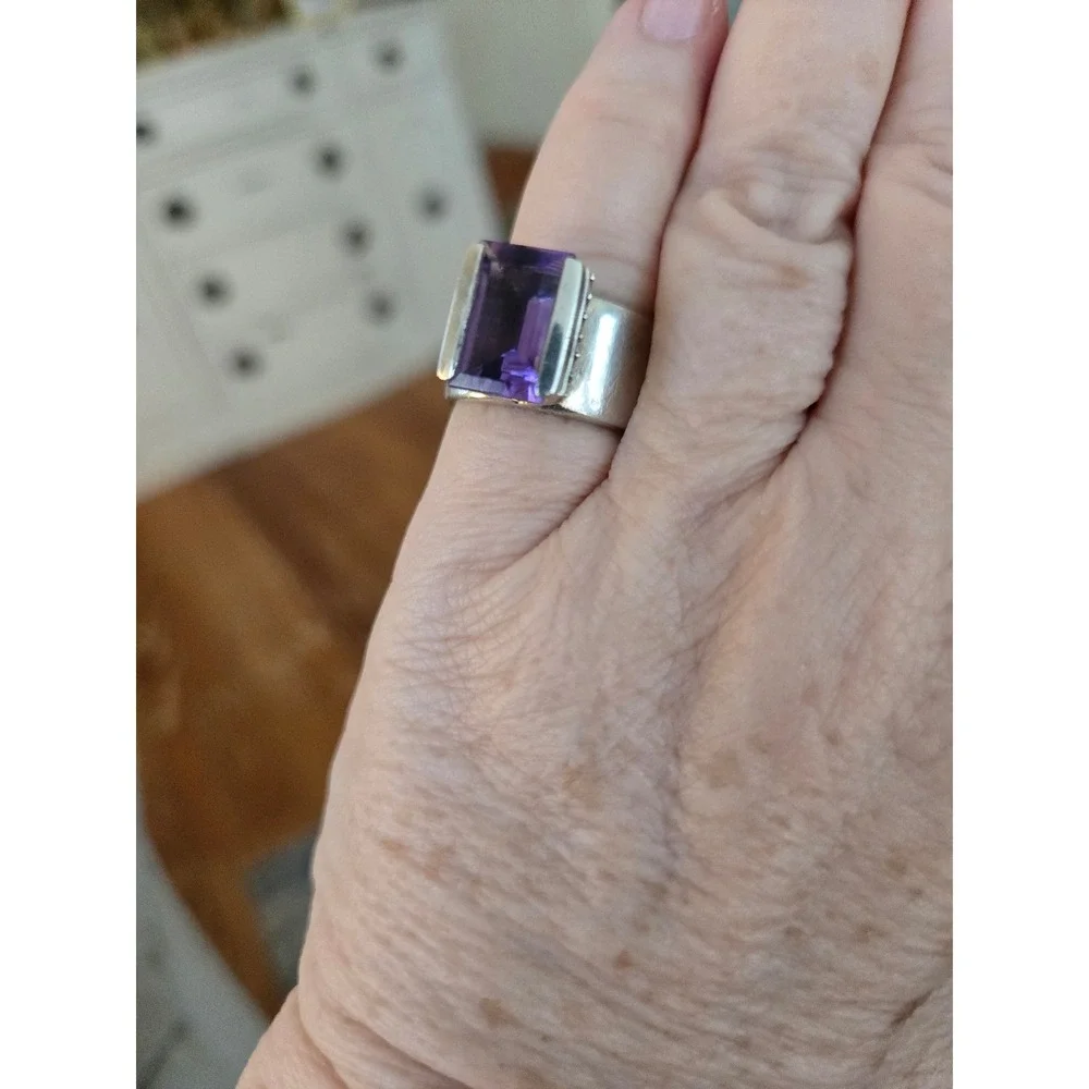 Artisan Amethyst Sterling Ring Sz 7.5 Vintage Stunning!